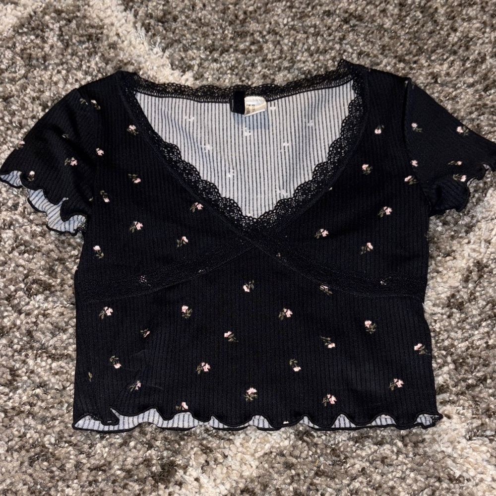 H&M Black Floral Lace Blouse